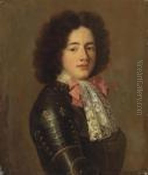 Portrait Of Louis De Bourbon, 
Comte De Vermandois , Bust-length, In Armour With The Royal Coat-of-arms
 On The Shoulder Oil Painting by Pierre Mignard