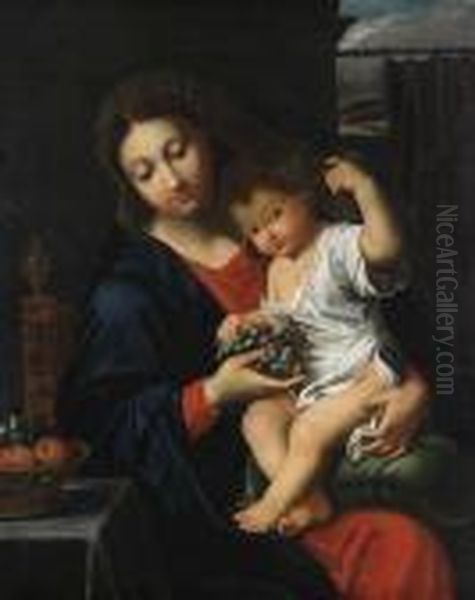 Navolger 
Madonna Met De Druiventros Oil Painting by Pierre Mignard