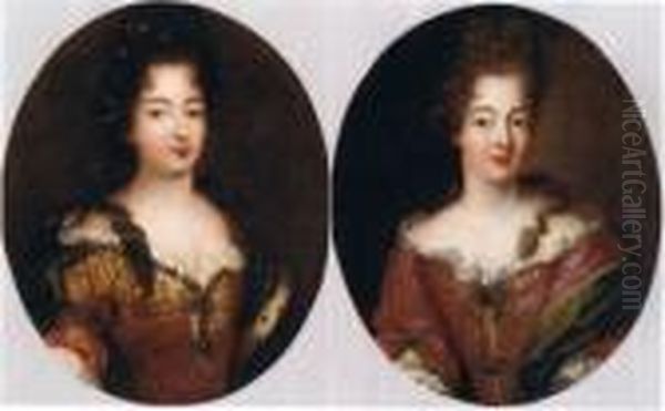 Deux Portraits En Buste De Jeunes Femmes Oil Painting by Pierre Mignard