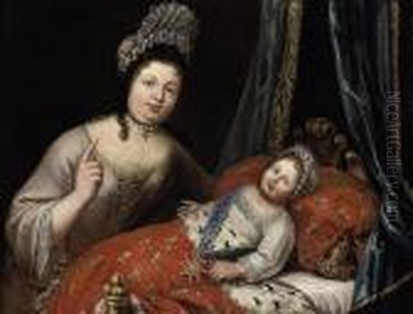 Portrait Of Louis Xiv As An Infant, With The Royal Nurse Madame A.melin Oil Painting by Pierre Mignard