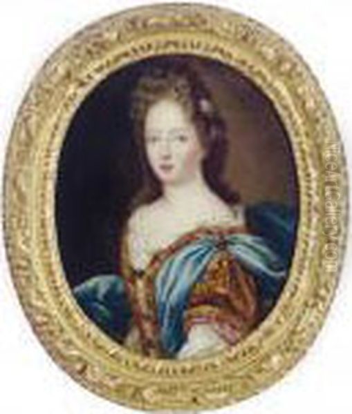 Portrait Of A Noble Woman With A Gold Dress; And A Companion Portrait Oil Painting by Pierre Mignard