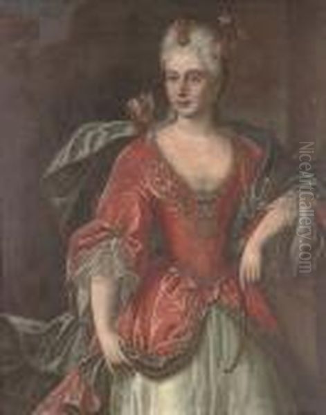 Portrait Of A Lady As Diana, Standing, Three Quarter-length, With A Bow And Quiver Oil Painting by Pierre Mignard