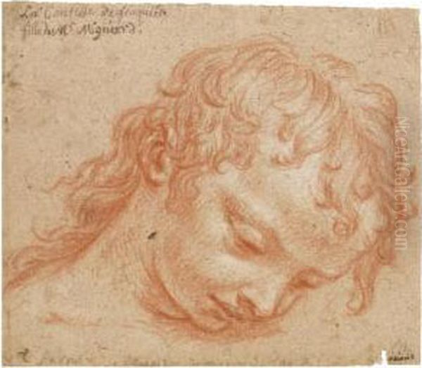 Head Of A Young Girl Looking Down Oil Painting by Pierre Mignard