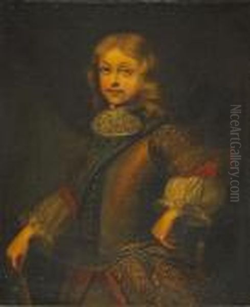 A Portrait Of A Young Nobleman, Three-quarter Length, In Armor Holding A Baton Oil Painting by Pierre Mignard