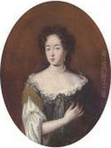 Portrait Of A Lady, Half-length, Wearing Pearls Oil Painting by Pierre Mignard