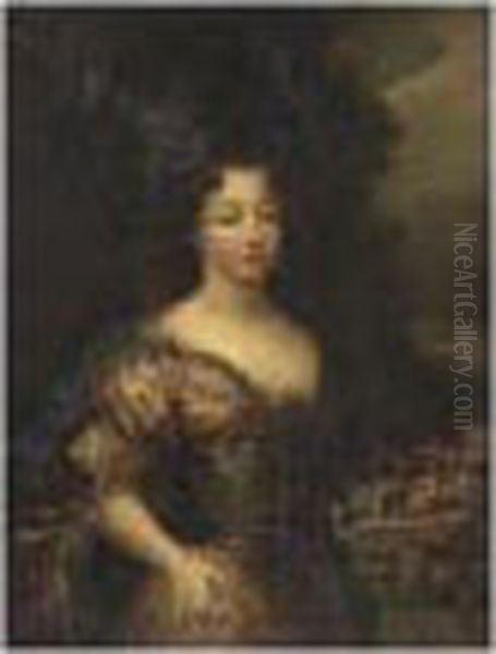 Portrait De Femme Au Bouquet De Fleur Oil Painting by Pierre Mignard