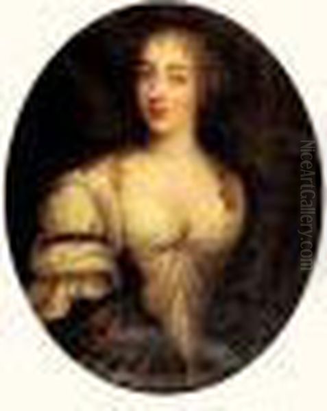 Portrait De Jeune Femme A Robe Blanche Oil Painting by Pierre Mignard