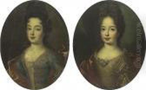 Portraits Of Two Ladies Said To 
Be Louise Marie De Bourbon And Francoise Marie De Bourbon: A Pair Oil Painting by Pierre Mignard