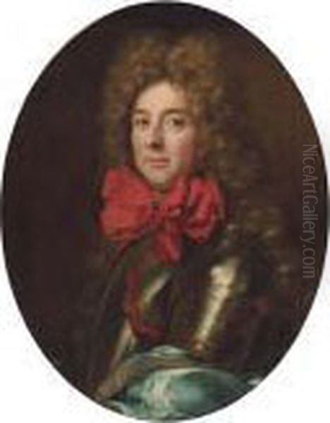 Portrait Of A Gentleman, 
Bust-length, In Armour And A Redneckerchief, Traditionally Identified As
 The Duc De Ventadour Oil Painting by Pierre Mignard