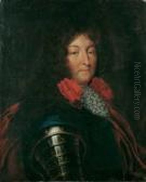 Umkreis Bildnis Eines Herrn Im Kurass . Ol Auf Leinwand . H 73; B 59 Cm Oil Painting by Pierre Mignard