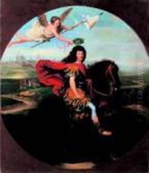 Luigi Xiv A Cavallo Oil Painting by Pierre Mignard