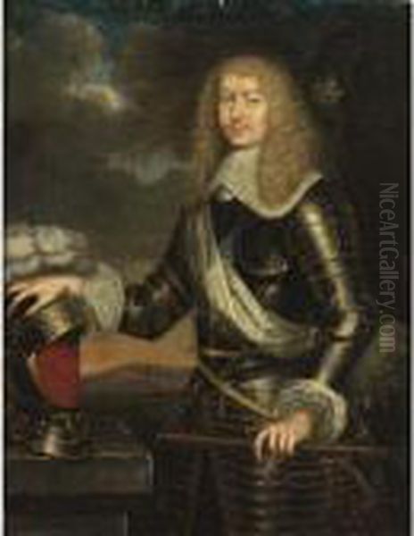 A Portrait Of Francois Emmanuel 
De Bonne De Crequy, Duke Of Lesdignieres, Marshall Of France 
(1624-1684), Standing Three-quarter Length, Wearing Armour Oil Painting by Pierre Mignard