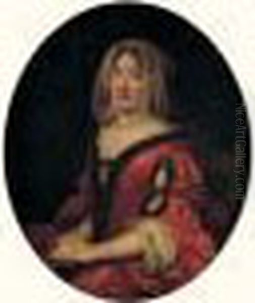 Portrait De Jeune Femme En Robe Rouge Bordee De Fourrure Oil Painting by Pierre Mignard