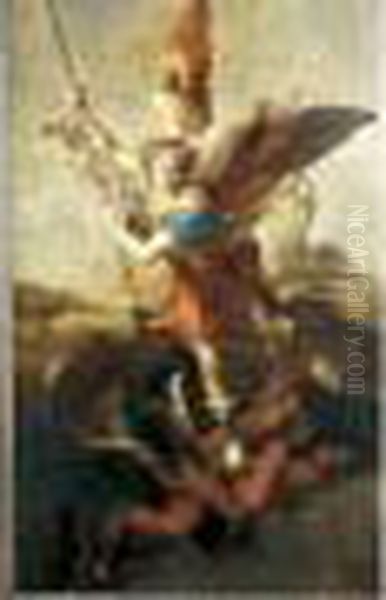 L'archange Saint Michel Terrassant Le Dragon Oil Painting by Pierre Mignard
