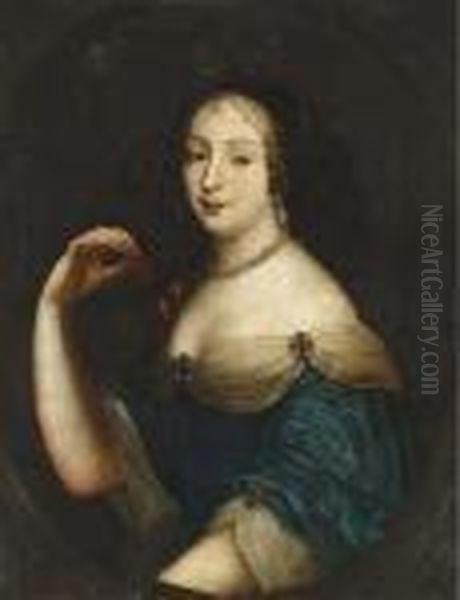 Portrait Of Lady As Diana, Bust-length, In A Blue Dress Oil Painting by Pierre Mignard
