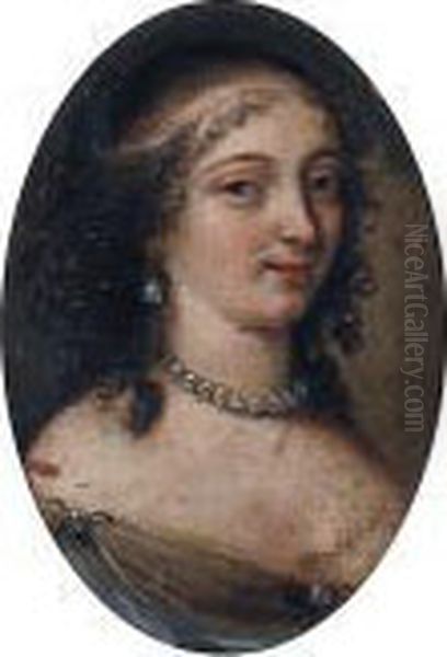Portrait Of A Lady, Bust-length, In A Pearl Choker And A Decolletedress Oil Painting by Pierre Mignard