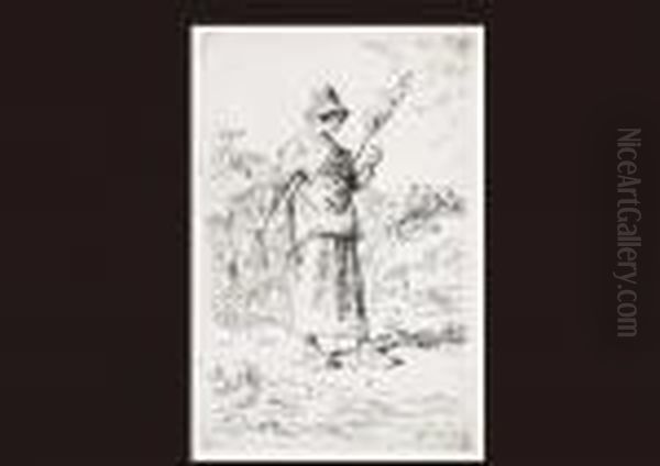 Spinning Oil Painting by Jean-Francois Millet