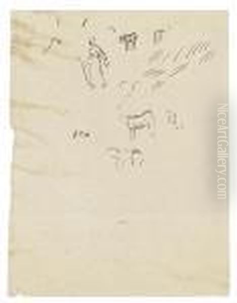 Sheet Of Studies With A Peasant Woman And Horses. Oil Painting by Jean-Francois Millet