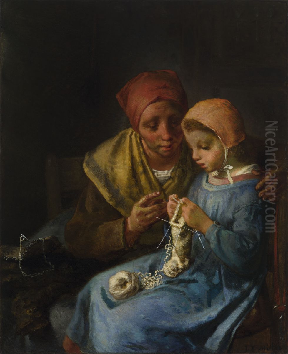 The Knitting Lesson Oil Painting by Jean-Francois Millet