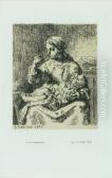 La Bouillie. 158 X 130 Oil Painting by Jean-Francois Millet