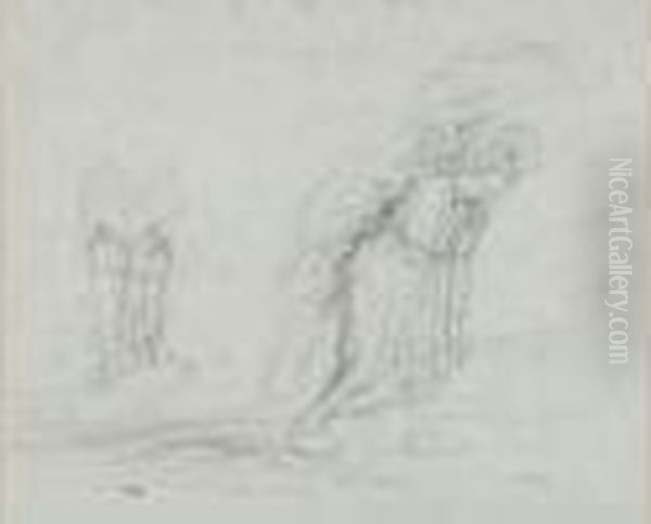 Dessin Au Crayon Noir 
(rousseurs), Cachet Du Monogramme En Bas A Gauche (lugt 1460). 28 X 34,5
 Cm. Oil Painting by Jean-Francois Millet