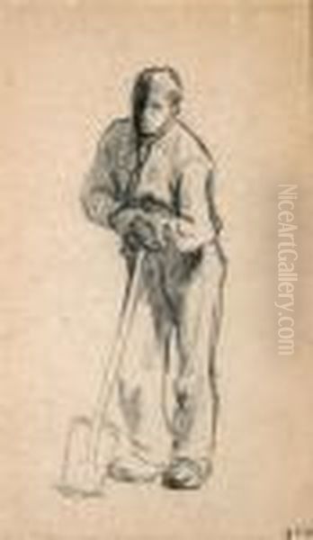 Paysan Appuy Sur Sa Bche (peasant Leaning On A Shovel)
Stamped With Initials 'j.f.m' (robert L. Herbert's 1875a; Lowerright) Oil Painting by Jean-Francois Millet