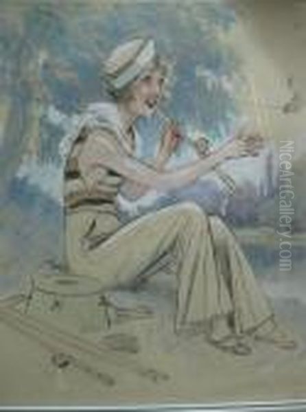 La Pecheuse Oil Painting by Maurice Milliere