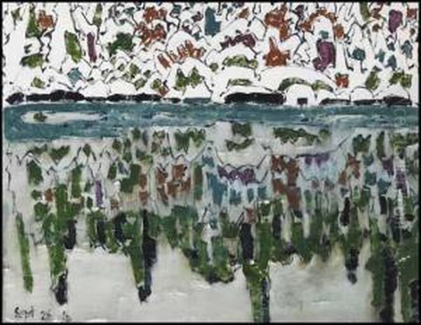 Reflections I, Boston Corners, Ny / Slate Hill And Green Fields(verso) Oil Painting by David Brown Milne