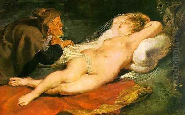 Angelica and the Hermit 1630s Oil Painting by (studio of) Rubens, Peter Paul