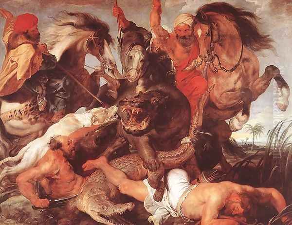 Hippopotamus and Crocodile Hunt 1615-16 Oil Painting by (studio of) Rubens, Peter Paul
