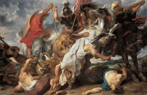 Lion Hunt c. 1621 Oil Painting by (studio of) Rubens, Peter Paul