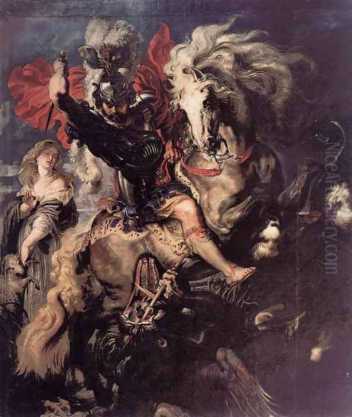 St George Fighting the Dragon 1606-10 Oil Painting by (studio of) Rubens, Peter Paul