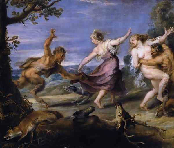 Diana and her Nymphs Surprised by the Fauns (detail-1) 1638-40 Oil Painting by (studio of) Rubens, Peter Paul