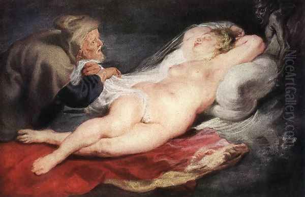 The Hermit and the Sleeping Angelica 1626-28 Oil Painting by (studio of) Rubens, Peter Paul