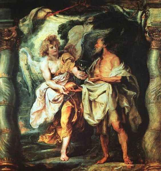 The Prophet Elijah Receiving Bread and Water from an Angel 1625-28 Oil Painting by (studio of) Rubens, Peter Paul