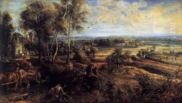 An Autumn Landscape with a View of Het Steen c. 1635 Oil Painting by (studio of) Rubens, Peter Paul