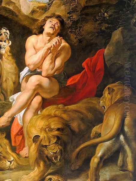 Daniel in the Lions' Den (detail) 1613 Oil Painting by (studio of) Rubens, Peter Paul