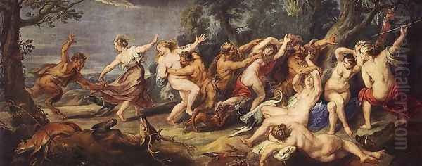 Diana and her Nymphs Surprised by the Fauns 1638-40 Oil Painting by (studio of) Rubens, Peter Paul