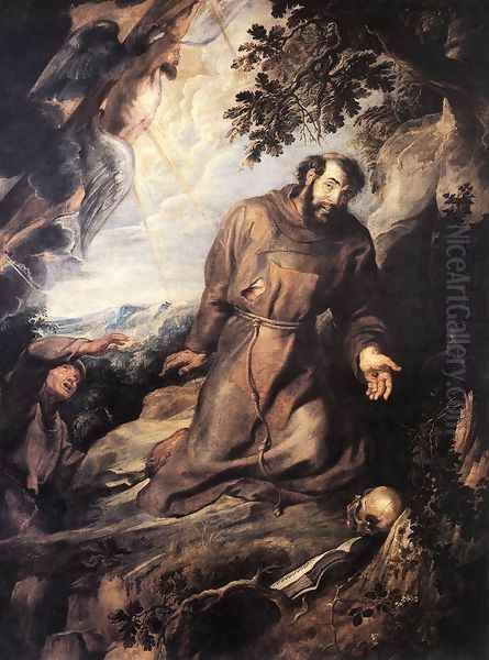 St Francis of Assisi Receiving the Stigmata c. 1635 Oil Painting by (studio of) Rubens, Peter Paul