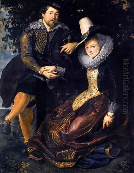 The Artist and His First Wife, Isabella Brant, in the Honeysuckle Bower 1609-10 Oil Painting by (studio of) Rubens, Peter Paul