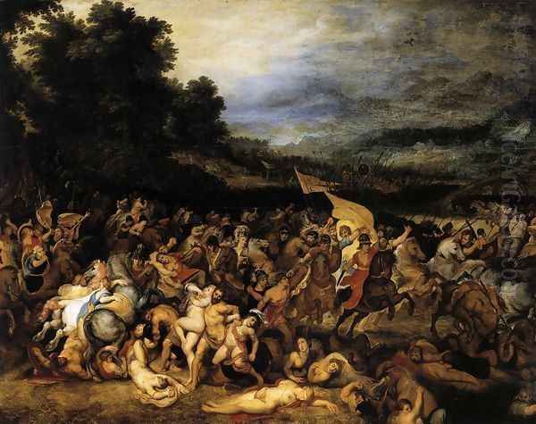The Battle of the Amazons c. 1600 Oil Painting by (studio of) Rubens, Peter Paul