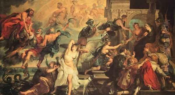 The Apotheosis of Henry IV and the Proclamation of the Regency of Marie de Medicis on May 14, 1610, 1623-25 Oil Painting by (studio of) Rubens, Peter Paul