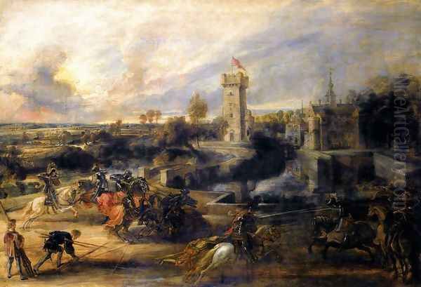 Tournament in front of Castle Steen 1635-37 Oil Painting by (studio of) Rubens, Peter Paul