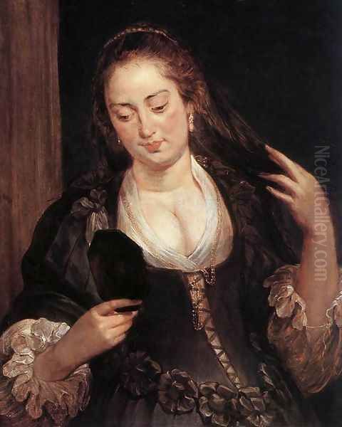 Woman with a Mirror c. 1640 Oil Painting by (studio of) Rubens, Peter Paul