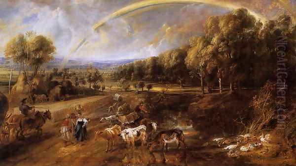 Landscape with a Rainbow c. 1638 Oil Painting by (studio of) Rubens, Peter Paul