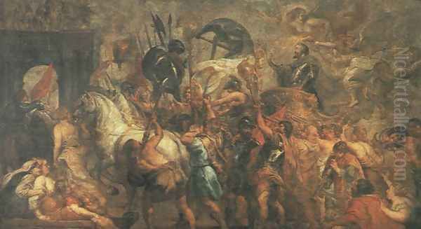 Triumphal Entry of Henry IV into Paris 1627-30 Oil Painting by (studio of) Rubens, Peter Paul