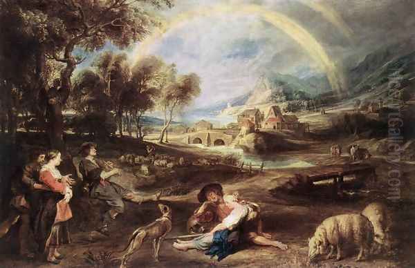 Landscape with a Rainbow 1632-35 Oil Painting by (studio of) Rubens, Peter Paul