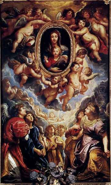 Virgin And Child Adored By Angels Oil Painting by (studio of) Rubens, Peter Paul