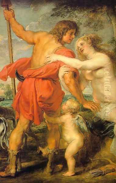 Venus and Adonis (detail) Oil Painting by (studio of) Rubens, Peter Paul