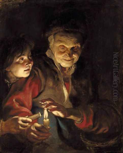 Night Scene 1616-17 Oil Painting by (studio of) Rubens, Peter Paul
